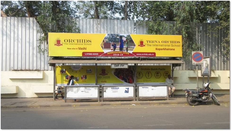 Bus Queue Shelter - Koparkhairane Jimmy Tower (left),   Koparkhairane,   Navi Mumbai,   Maharashtra