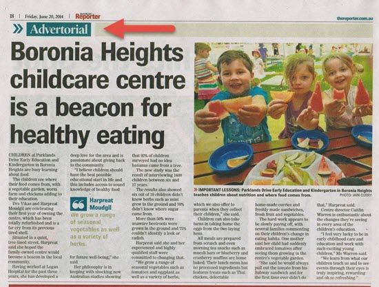 Advertorials in newspaper