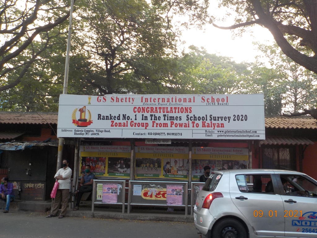 Bus Queue Shelter - Jawaharlal Nehru Road - Parshvanath Nagar,   Mulund (W),   Mumbai,   Maharashtra