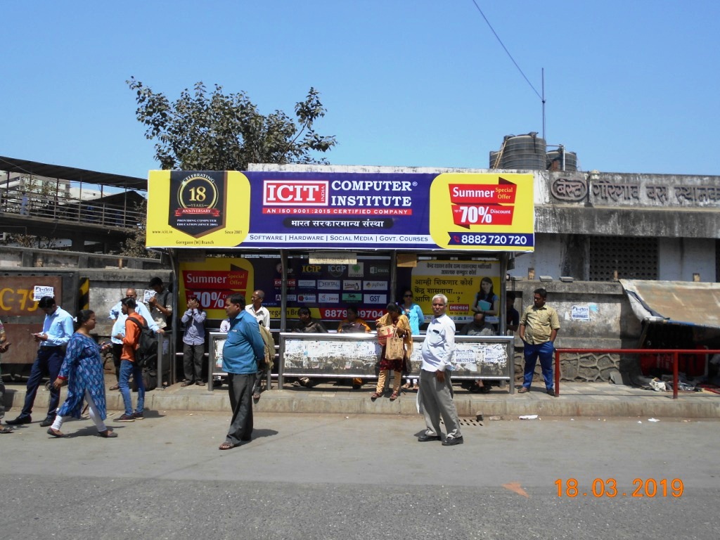 Bus Queue Shelter - Outside Goregaon Station - Goregaon Railway Station East,   Goregaon ( East ),   Mumbai,   Maharashtra