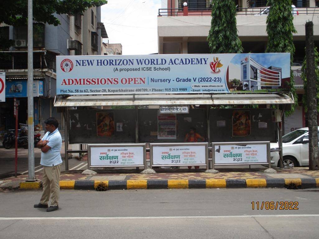 Bus Queue Shelter - Koparkhairane Sec-2 (left) indian Oil,   Koparkhairane,   Navi Mumbai,   Maharashtra